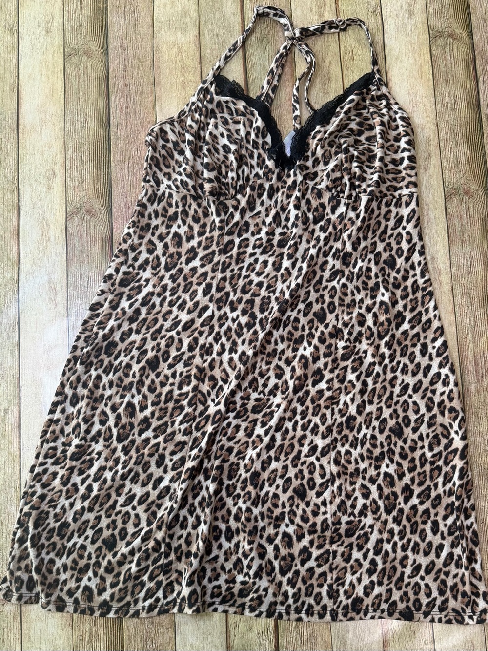 Secret Treasures Leopard Print Chemise with Black Lace Trim